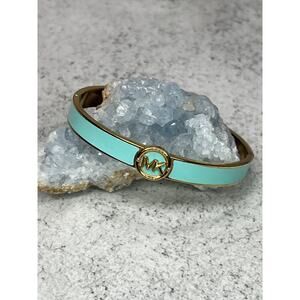 Michael Kors MK Gold tone hinged bangle bracelet blue green teal aqua